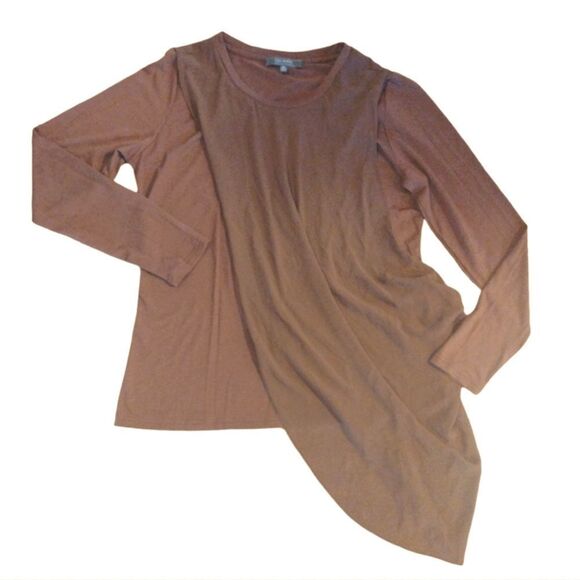 Lisa Rinna Brown Grunge Long Sleeve Chiffon Overlay Top Medium - Picture 3 of 10